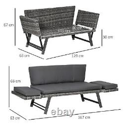 Outsunny 2 in 1Rattan Folding Chaise Lounger with Cushion for Garden Mixed Grey