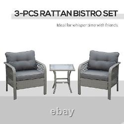 Outsunny 3 Pieces Patio Rattan Bistro Set with Tempered Glass Table Refurbished