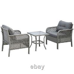 Outsunny 3 Pieces Patio Rattan Bistro Set with Tempered Glass Table Refurbished