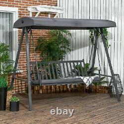 Outsunny 3-Seat Garden Swing Outdoor Swing Adjustable Canopy Cushion Dark Grey