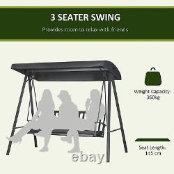 Outsunny 3-Seat Garden Swing Outdoor Swing Adjustable Canopy Cushion Dark Grey