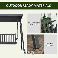 Outsunny 3-Seat Garden Swing Outdoor Swing Adjustable Canopy Cushion Dark Grey