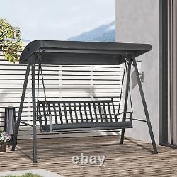 Outsunny 3-Seat Garden Swing Outdoor Swing Adjustable Canopy Cushion Dark Grey