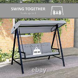 Outsunny 3 Seater Garden Swing Chair with Adjustable Canopy and Cushions, Grey