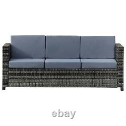 Outsunny 3 Seater Rattan Sofa All-Weather Wicker Weave Chair withCushion Grey
