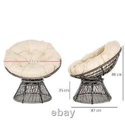 Outsunny 360°Swivel Rattan Papasan Moon Bowl Chair Round Outdoor with Padded