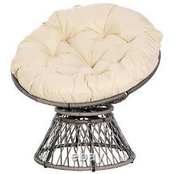 Outsunny 360°Swivel Rattan Papasan Moon Bowl Chair Round Outdoor with Padded