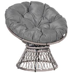 Outsunny 360° Swivel Rattan Papasan Moon Bowl Chair Round Outdoor with Padded-Grey