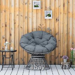 Outsunny 360° Swivel Rattan Papasan Moon Bowl Chair Round Outdoor with Padded-Grey
