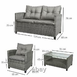 Outsunny 4 PCS Garden Rattan Coffee Table Chair Furniture Set with Cushions Grey