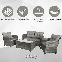 Outsunny 4 PCS Garden Rattan Coffee Table Chair Furniture Set with Cushions Grey