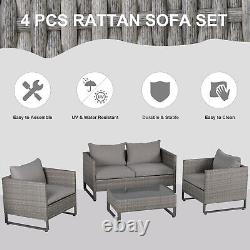 Outsunny 4 PCs PE Rattan Wicker Outdoor Dining Set Sofa Chairs Table Cushions