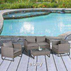 Outsunny 4 PCs PE Rattan Wicker Outdoor Dining Set Sofa Chairs Table Cushions