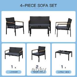 Outsunny 4-Piece Cushioned Outdoor Rattan Wicker Chair and Loveseat Refurbished