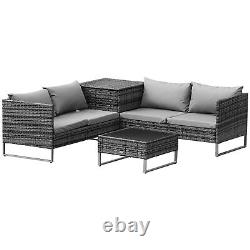 Outsunny 4Pcs Patio Rattan Sofa Garden Furniture Set with Table Cushions Grey