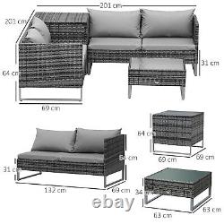 Outsunny 4Pcs Patio Rattan Sofa Garden Furniture Set with Table Cushions Grey