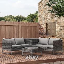 Outsunny 4Pcs Patio Rattan Sofa Garden Furniture Set with Table Cushions Grey