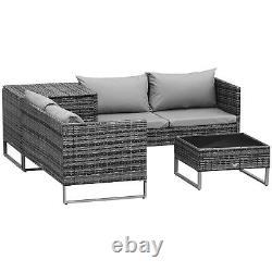 Outsunny 4Pcs Patio Rattan Sofa Garden Furniture Set with Table Cushions Grey