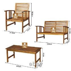 Outsunny 4pcs Acacia Wood Outdoor 4-Seater Table Chair Sofa Set with Cushions