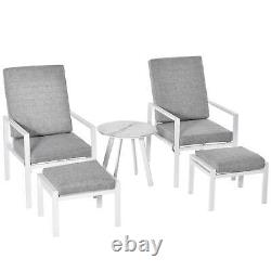 Outsunny 5PCs Garden Reclining Chair Set Footstools Coffee Table Cushion