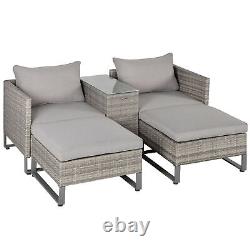 Outsunny 5pcs Patio Rattan Sofa Chaise Lounge Double Sofa Bed with Coffee Table