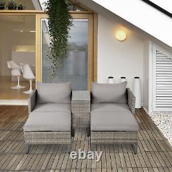 Outsunny 5pcs Patio Rattan Sofa Chaise Lounge Double Sofa Bed with Coffee Table