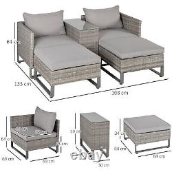 Outsunny 5pcs Patio Rattan Sofa Chaise Lounge Double Sofa Bed with Coffee Table