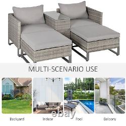 Outsunny 5pcs Patio Rattan Sofa Chaise Lounge Double Sofa Bed with Coffee Table