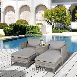 Outsunny 5pcs Patio Rattan Sofa Chaise Lounge Double Sofa Bed with Coffee Table