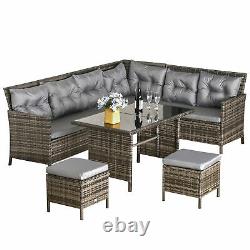 Outsunny 6 PCs Patio wicker Sofa Set Rattan Chair Furniture with Glass & Cushioned