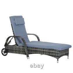 Outsunny Adjustable Wicker Rattan Sun Lounger Recliner Chair with Cushion Grey