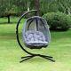Outsunny Folding Hanging Egg Chair With Cushion And Stand For Indoor Outdoor Grey