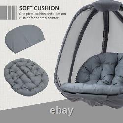 Outsunny Folding Hanging Egg Chair with Cushion and Stand for Indoor Outdoor Grey