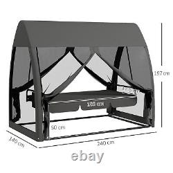 Outsunny Garden Swing Chair Patio Hammock 3 Seater Bench Canopy Lounger Grey