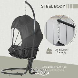 Outsunny Hanging Egg Chair Swing Hammock Chair with Stand Retractable Canopy Grey