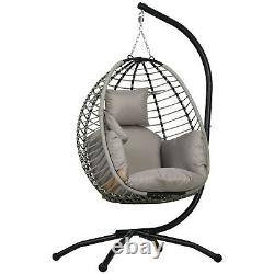Outsunny Hanging Swing Chair with Thick Cushion, Patio Hanging Chair, Grey