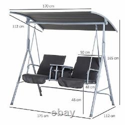 Outsunny Outdoor 2-Seater Swing Chair Sun Shade Cushioned Adjustable Canopy-Grey