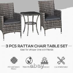 Outsunny Rattan Bistro Set Garden Chair Table Patio Outdoor Cushion Refurbished
