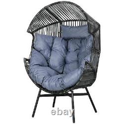 Outsunny Rattan Leisure Chair with Cushion, Garden Egg Chair with Headrest, Grey