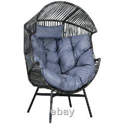 Outsunny Rattan Leisure Chair with Cushion, Garden Egg Chair with Headrest, Grey