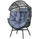 Outsunny Rattan Leisure Chair With Cushion, Garden Egg Chair With Headrest, Grey