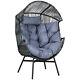 Outsunny Rattan Leisure Chair With Cushion, Garden Egg Chair With Headrest, Grey