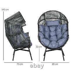 Outsunny Rattan Leisure Chair with Cushion, Garden Egg Chair with Headrest, Grey