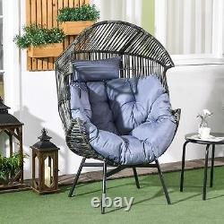 Outsunny Rattan Leisure Chair with Cushion, Garden Egg Chair with Headrest, Grey