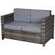 Outsunny Rattan Wicker 2-seat Sofa Loveseat Padded Garden Furniture All Weather