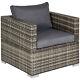 Outsunny Single Wicker Furniture Sofa Chair With Padded Cushion For Garden Balcony