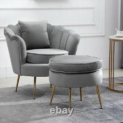 Oyster Accent Armchairs Sofa Chair with Footstool & Cushion Set Lounge Living Room