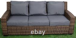 PATIOKING Brown Rattan Garden Furniture Set 4 PCS Grey Cushions 5 Seater Sofa Ch