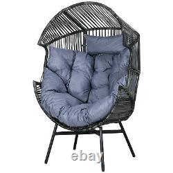 PE Rattan Leisure Chair with Cushion, Garden Egg Chair with Headrest, Grey