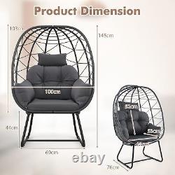 PE Wicker Egg Chair Indoor Outdoor Lounge Chair with Cushions(Grey)